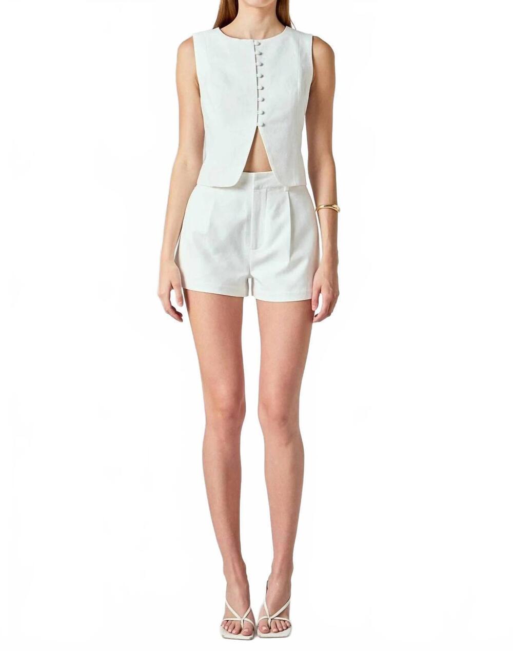 NEW ENDLESS ROSE linen pintuck shorts in off white